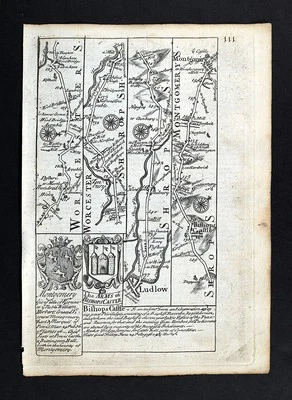 1720 Ogilby Bowen Road Map Ludlow Bishops Cattle Montgomery Worcestershire UK - Image 1 of 4