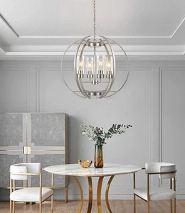 Brushed Nickel 24" Chandelier Globe Dining Room Lighting Fixture Modern - Picture 1 of 6