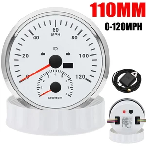 110mm White GPS Speedometer 0-120MPH with Tachometer 8000RPM Gauge for Boat Car - Picture 1 of 15