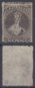 NEW ZEALAND 1862/64 QV FFQ 6d. BLACK-BROWN ROULETTE 7 SG#53 USED (ID:G4118) - Picture 1 of 1