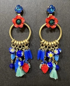 Elizabeth Cole Flower & Color Pop Rhinestone Dangle Earrings EUC - Picture 1 of 6
