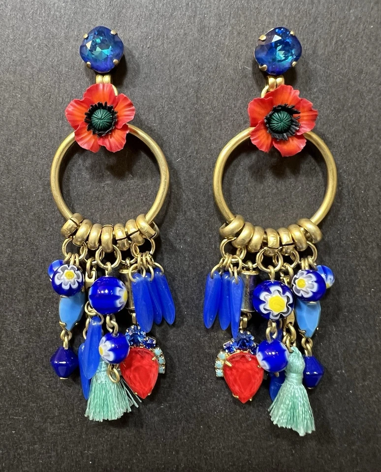 Pendientes colgantes Elizabeth Cole flor y color pop estrás usados en excelente estado Foto 1 de 4