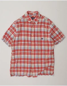 CHAPS Mens Short Sleeve Shirt Medium Red Check Linen BH02 - Picture 1 of 3
