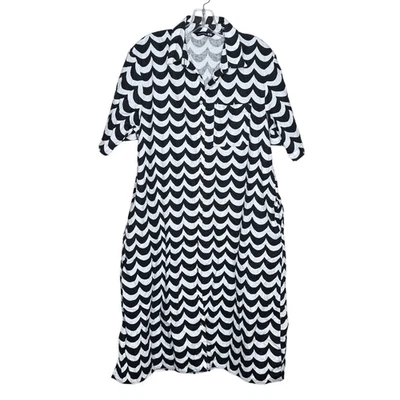 Marimekko Uniqlo Laine Short Sleeve Black White Shirt Dress Size M Linen Button - Image 1 of 4