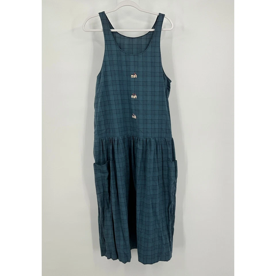 Vestido midi vintage a cuadros hecho a mano para mujer talla L cottagecore profesor pradera artística Foto 1 de 4