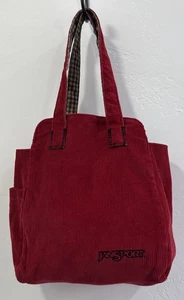 Mini Cartera de Mano Jansport Roja Forrada en Pana Marrón a Cuadros Retro 9"x9"x4” - Imagen 1 de 21