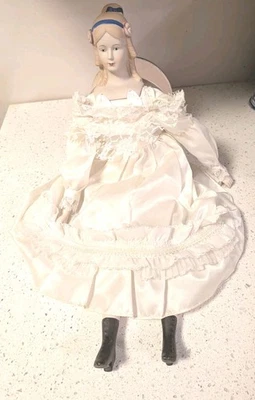 Vintage Japan Borgfeldt 19" bisque head Doll With Vintage Satin & Lace Dress - Image 1 of 4