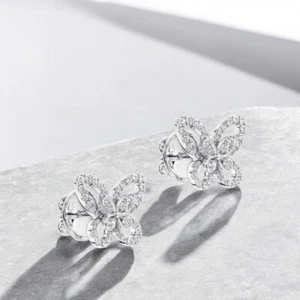 14K White Gold Women Earring Studs  Round Lab Grown 1 Carat Diamond - Picture 1 of 12