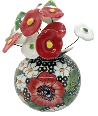 Jarrón de cerámica polaca IM04 Izolda rojo pascua con flores de cerámica polaca Foto 1 de 4