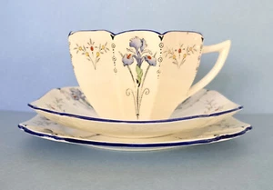 Beautiful Vintage Shelley Art Deco Queen Anne Blue Iris Bone China Trio 1927 - Picture 1 of 15