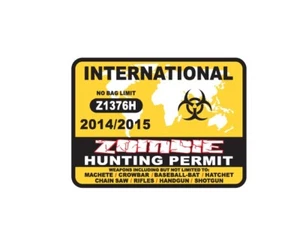 International Zombie Hunting Permit Decal Sticker Car Truck SUV Window Computer  - Bild 1 von 1