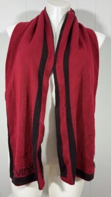 "Bufanda tejida roja borgoña Calvin Klein logotipo 64""x10""" Foto 1 de 4