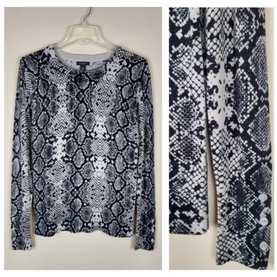 Halogen Size S Snake Print Lightweight Crewneck Sweater Black Tan - Image 1 of 4