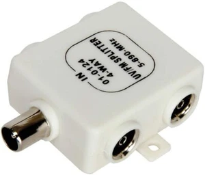 RF Splitter TV 4 Way UV FM VHF Aerial 1 Input to 4 Output TVs Adapter Converter - Picture 1 of 1