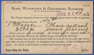UX9/S8 1c Jefferson used postal card, Utica RAILROAD Freight Notice on reverse - Picture 1 of 2