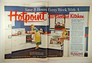 Pubblicità stampa Hotpoint 1951 ~ cucina completamente elettrica ~ pubblicità doppia pagina metà secolo! - Foto 1 di 7