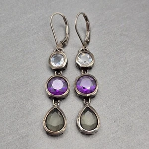 Retired Silpada Sterling Silver 'Pretty Plum' Dangle Earrings Purple Gray CZ - Picture 1 of 14