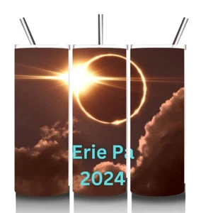 20oz  SKINNY STAINLESS STEEL TUMBLER. Solar Eclipse 2024 Erie PA. Souvenir  - Picture 1 of 3