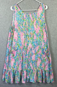 Lilly Pulitzer Kristen Unicorn of the Sea Mermaid Print Flounce Dress XL - Picture 1 of 9