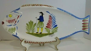 Keraluc QUIMPER France 16” Pottery FISH PLATTER Serving Dish solo French Man  - Picture 1 of 8