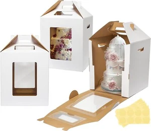 3 Pack Tall Cake Boxes for Tier Cakes 10x10x12 Inch Disposable Layer White  - Picture 1 of 6