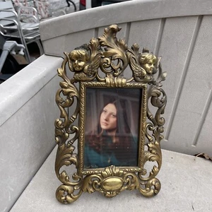 Antique Art Deco Victorian Easel Picture Frame Cherub Brass Frame - Picture 1 of 10
