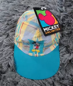 Vintage Disney Mickey Mouse Hat Green Teal Plaid Unlimited Baseball Fresh Caps - Picture 1 of 15