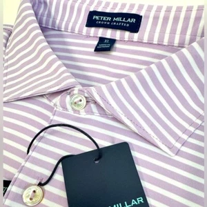 NWT Peter Millar MILES Crown Crafted Jersey Stripe Golf Polo WDFLO Lavender XL - Picture 1 of 10