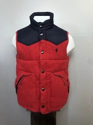 Chaleco acolchado polo Ralph Lauren vintage rojo/azul marino con forro de tartán verde. Talla S  Foto 1 de 4