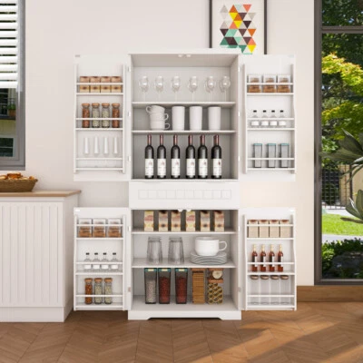 Kitchen Storage Cabinet w/2 Cabinets & 6 Shelves - Freestanding Pantry Cupboard - Image 1 of 4
