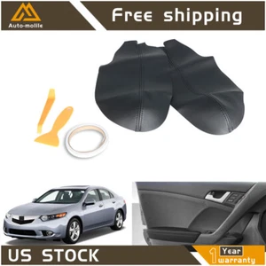Cubierta de reposabrazos para panel de puerta delantera de cuero negro apta para Acura TSX 2009-2014 2 piezas - Imagen 1 de 7