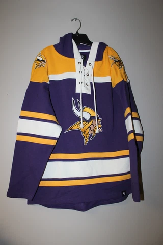 New NFL Minnesota Vikings old time jersey style mid weight cotton hoodie men's M Cover
