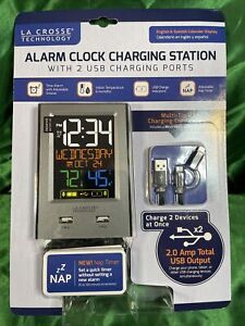La Crosse Technology Multi-Color Digital Alarm Clock with 2 USB 617-1614  NIB