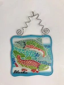 Alaska Stain Glass Or Mosaic Style Souvenir Sun Catcher Wall Hang Colorful Fish - Picture 1 of 4