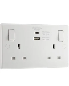 British General USB C Wall Socket 822UAC White Double 2-Gang 13A - Picture 1 of 1