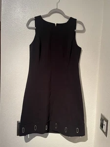 WHITE HOUSE BLACK MARKET women black sheath dress sz 6 lined grommet hem career - Picture 1 of 10