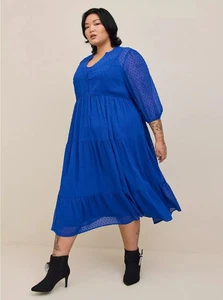 NWT $89.50 TORRID Maxi Chiffon Clip Dot Pleated Skater Dress Torrid Size 3 3X 22 - Picture 1 of 9