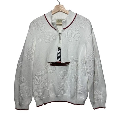 Cabela’s Vintage Años 90 Mujer Faro 1/2 Cremallera Repujado Suéter Algodón Talla XL Foto 1 de 4