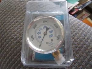 Bar 2.5 Glycerin Filled Pressure Gauge 1/4" Mnpt Brass Lower Mount 0-5000 PSI - Picture 1 of 8