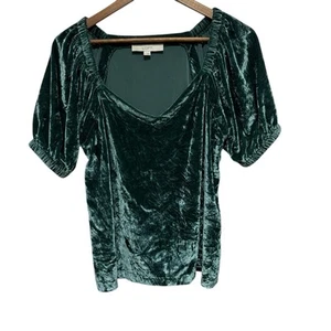 Blusa LOFT Mujer S Verde Esmeralda Terciopelo Manga Abullonada Cuello Corazón Hada - Imagen 1 de 9