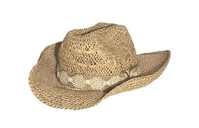 Sombrero de Vaquero Bailey U-ROLLIT Mujer Talla 7 Paja Macramé y Acento Dorado Western Rodeo Foto 1 de 4