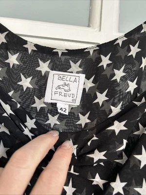 BELLA FREUD ESTRELLAS BLANCAS Y NEGRAS VESTIDO SIN MANGAS VERANO REINO UNIDO 8/Italiano 42/30” Busto SEDA" Foto 1 de 4