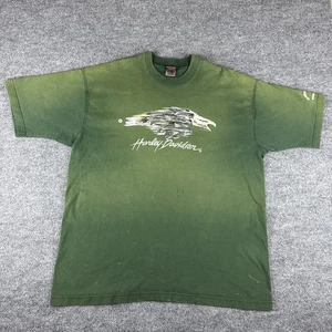 VINTAGE 90s Harley Davidson Shirt Men 2XL Green Faded Eagle Biker Motorcycle USA - Picture 1 of 23