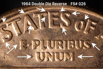 ✅  MAJOR ERROR!   ⭐ 1964  DOUBLE DIE REVERSE ⭐ ERROR.   FS# 801  ( 026 ) - Image 1 of 4