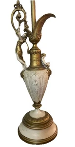 Large Vintage Art Nouvea Style Lamp 32” Cherub Satyr Metal Deco Ewer - Picture 1 of 14