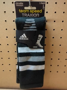 Adidas Team Speed Climalite Traxion Socks Men L 9.5-12 Crew BLK White Grey New.. - Picture 1 of 8