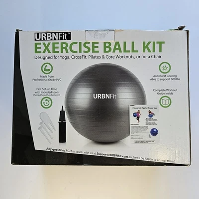 URBNFit Exercise Ball 55cm Grey - Supports up to 600lb - With Pump and Plug - Image 1 of 3