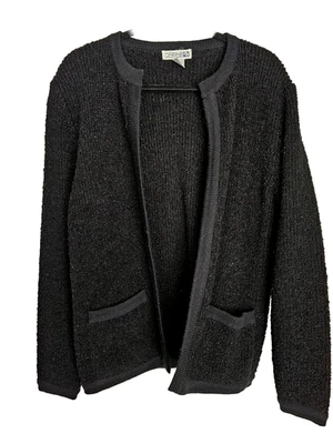 De colección Adele Joyce Suéter Cárdigan Boucle Mezcla Lana Negro Talla M Frente Abierto Foto 1 de 4