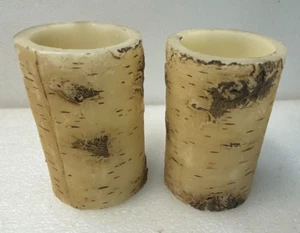 Pair of Birch Tree Bark Pillar Candles LED Light - Picture 1 of 3