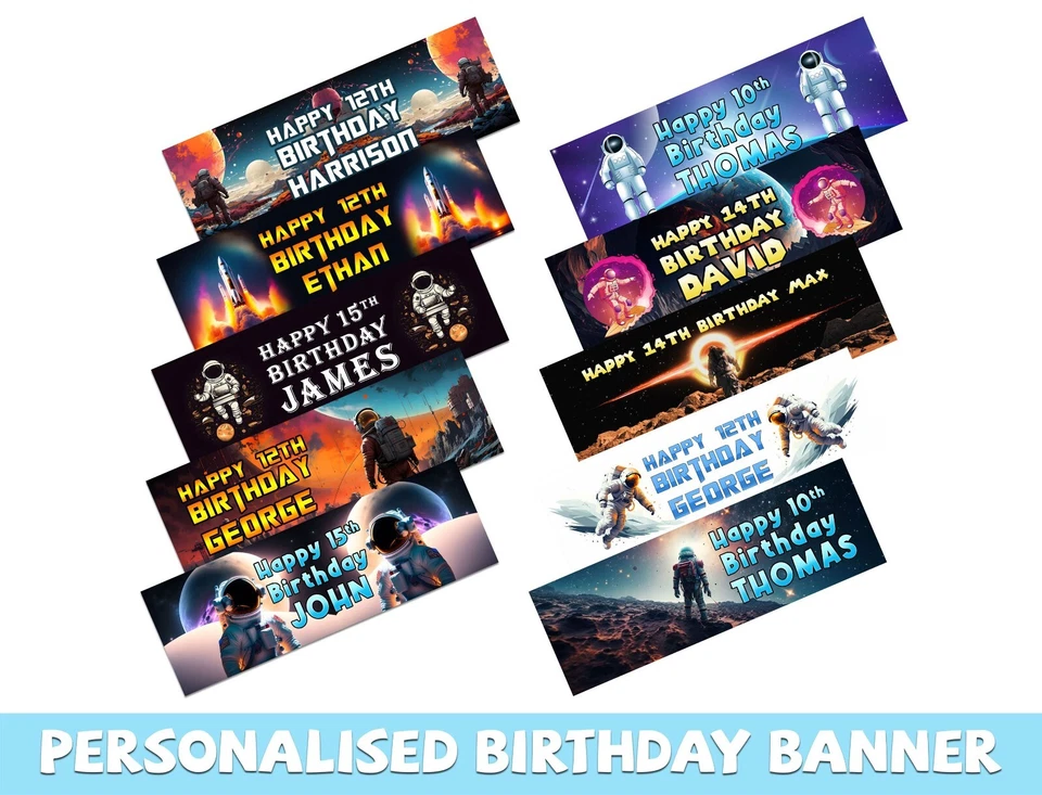 Banners de cumpleaños con diseño de espacio personalizados decoración de fiestas para niños niños 414 Foto 1 de 1